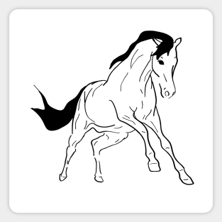 Black Line Art running horse 2 Magnet